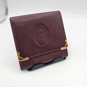 Burgundy Leather Coin Pouch with Gold Accents